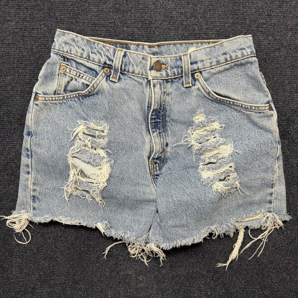 Vintage Levis Denim Shorts Womens 27 Blue Light Wash Distressed Cutoff Jorts